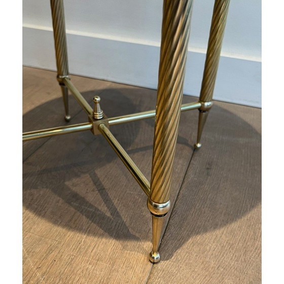 Image 1 of Pair of vintage round brass sofa ends with onyx top