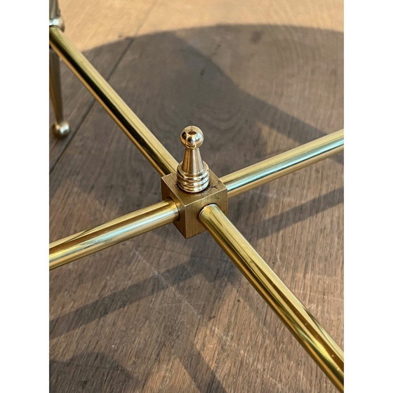 Image 1 of Pair of vintage round brass sofa ends with onyx top