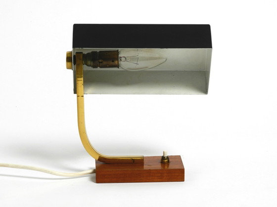 Image 1 of Beautiful Small Mid Century Modern Metal And Brass Table Lamp With Teak Base