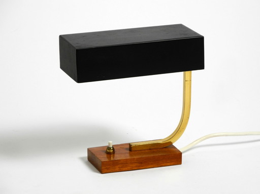 Beautiful Small Mid Century Modern Metal And Brass Table Lamp With Teak Base