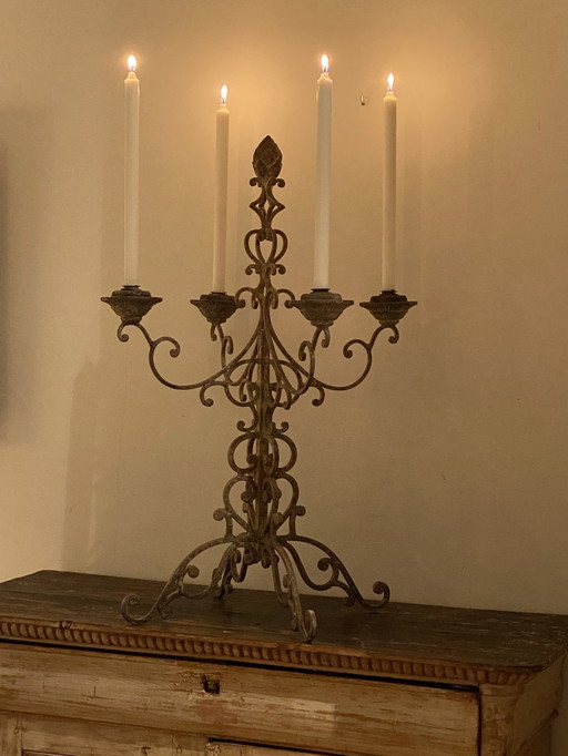 Cast Iron Large 4-Arm Candlestick