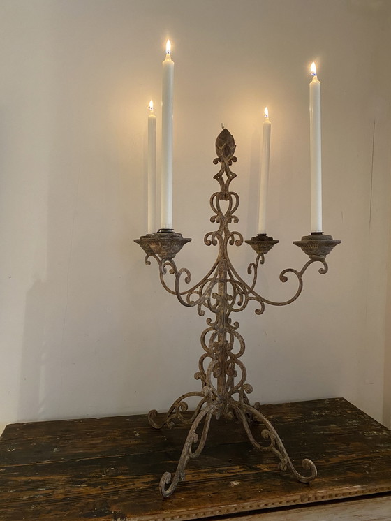 Image 1 of Cast Iron Large 4-Arm Candlestick