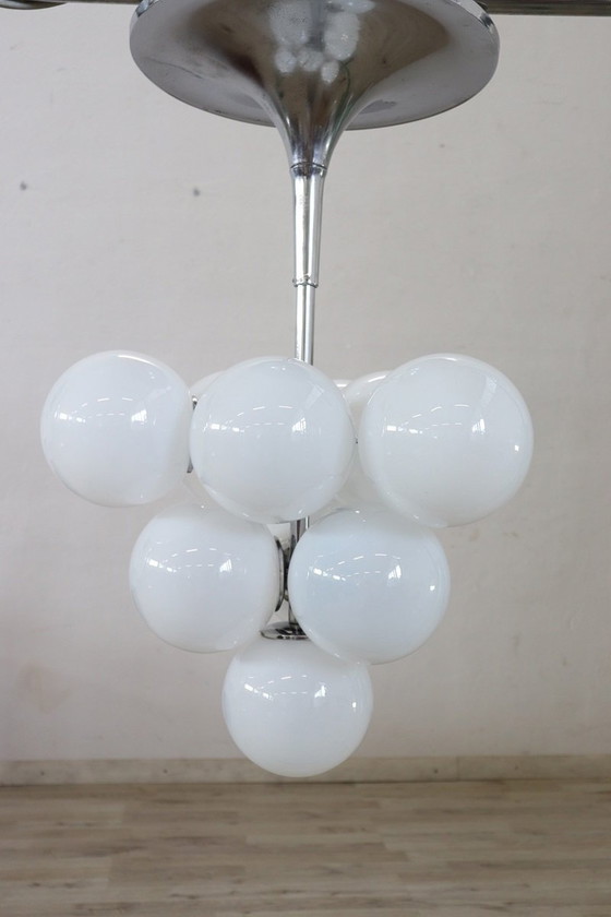 Image 1 of Space Age Glass And Chrome Chandelier, 1960S