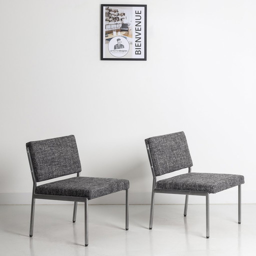 Pair Of Vintage Armchairs, Metal And Fabric, Fully Refurbished