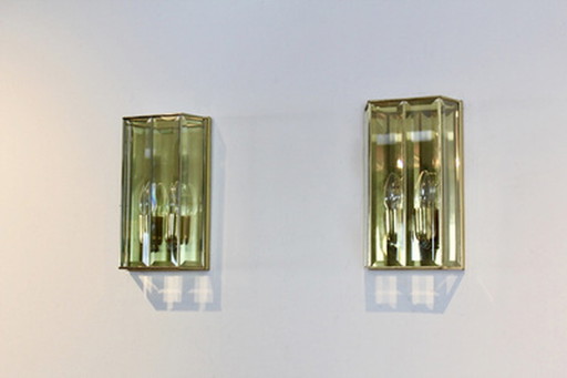 2x french brass & facet glass sconces