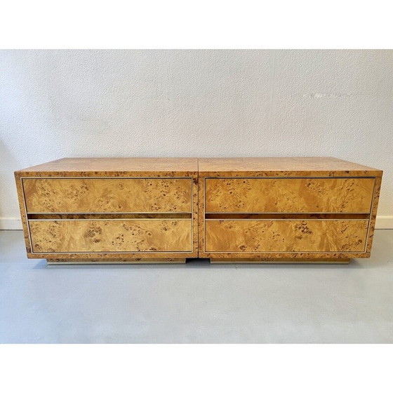 Image 1 of Pair of vintage nightstands in burl wood and brass, 1970