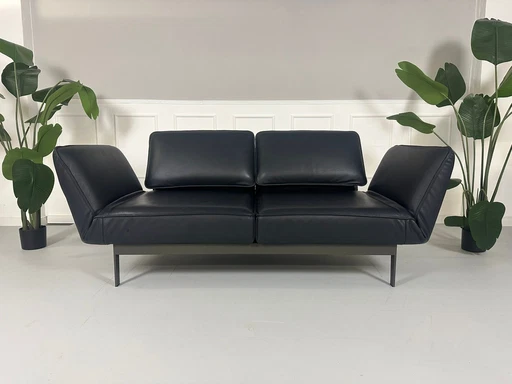 Rolf Benz Mera 386 Sofa Leather Blue Couch Exhibition piece