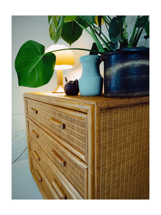 Image 1 of Vintage Rattan And Bamboo Sideboard 1970'S