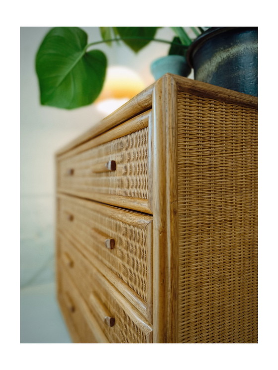 Image 1 of Vintage Rattan And Bamboo Sideboard 1970'S