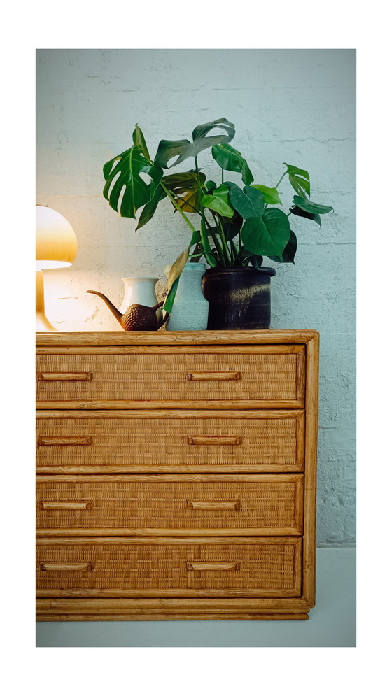 Image 1 of Vintage Rattan And Bamboo Sideboard 1970'S