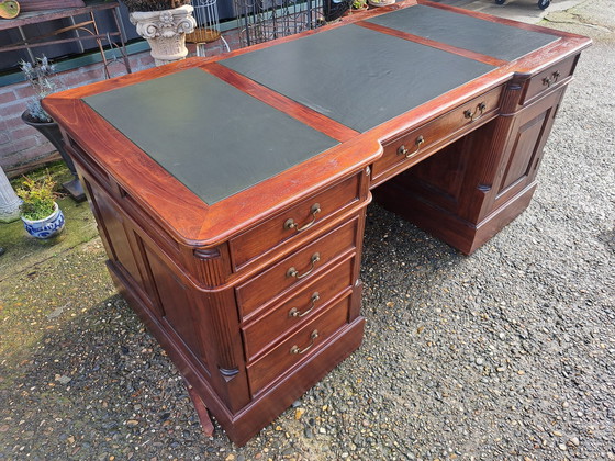 Image 1 of Large Classic English Desk, Writing Table, Desk With Leather