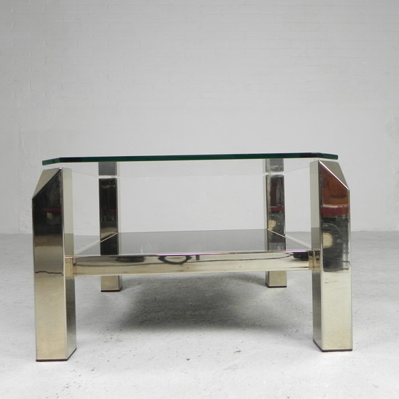 Image 1 of Belgo Chrom coffee table with 2 glass shelves, 1970s