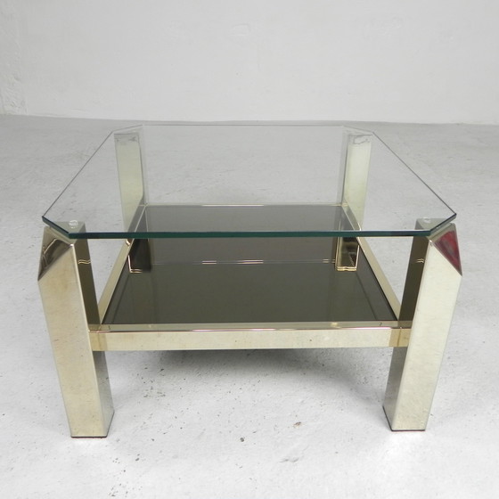 Image 1 of Table basse Belgo Chrom avec 2 étagères en verre, 1970