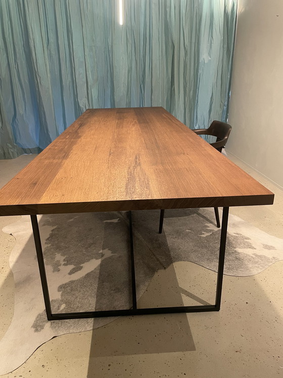 Image 1 of Modern Top Oak Table With Iron Frame