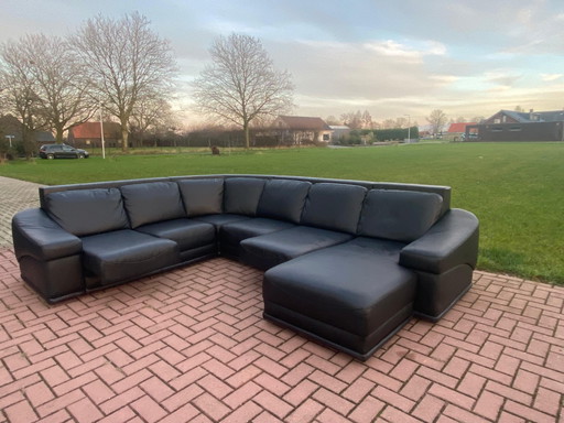 Beautiful Black Leather U-Corner Sofa