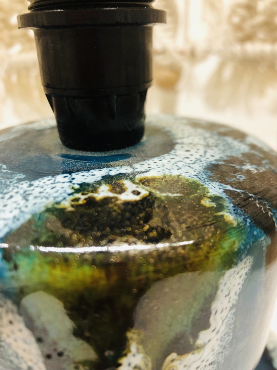 Image 1 of Lampada vintage in ceramica blu e macramè 