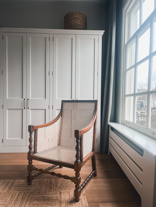 Turned Wood Bergere Chair, Carefully Restored, Likely Late 19th C.