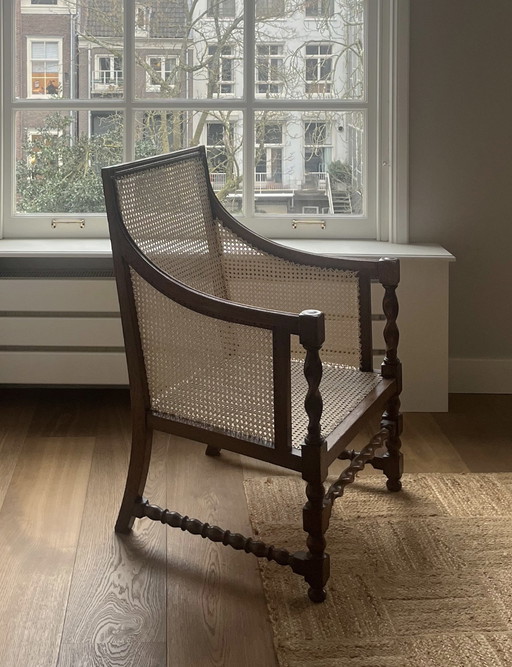 Turned Wood Bergere Chair, Carefully Restored, Likely Late 19th C.