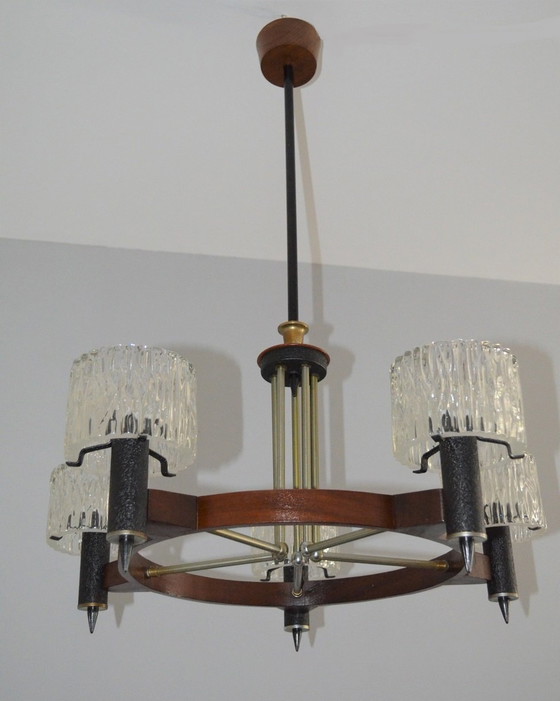 Image 1 of Lampadario vintage in vetro ghiacciato, 1950