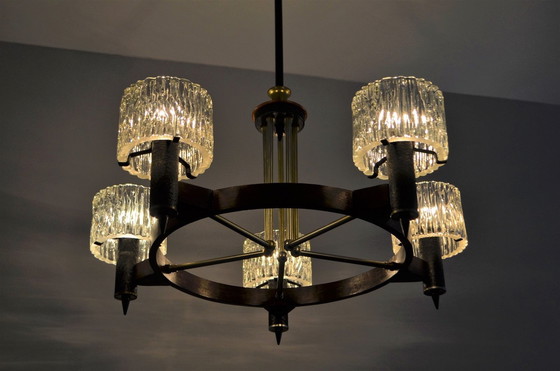 Image 1 of Lampadario vintage in vetro ghiacciato, 1950