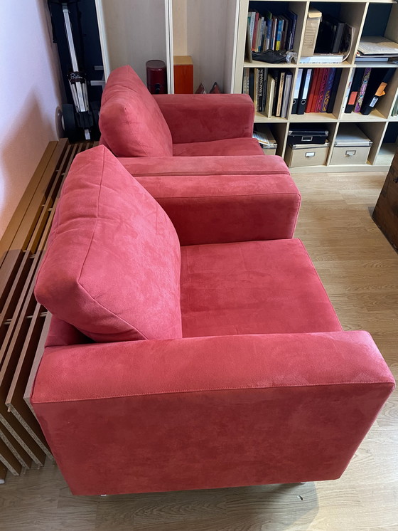 Image 1 of 2x Macro Suede Armchairs Red