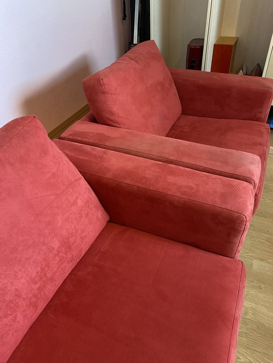 Image 1 of 2x Macro Suede Armchairs Red