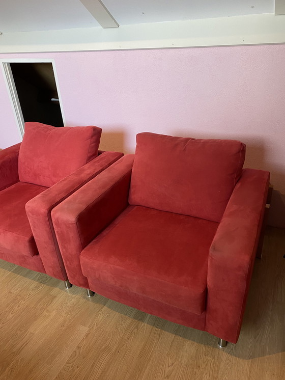 Image 1 of 2x Macro Suede Armchairs Red