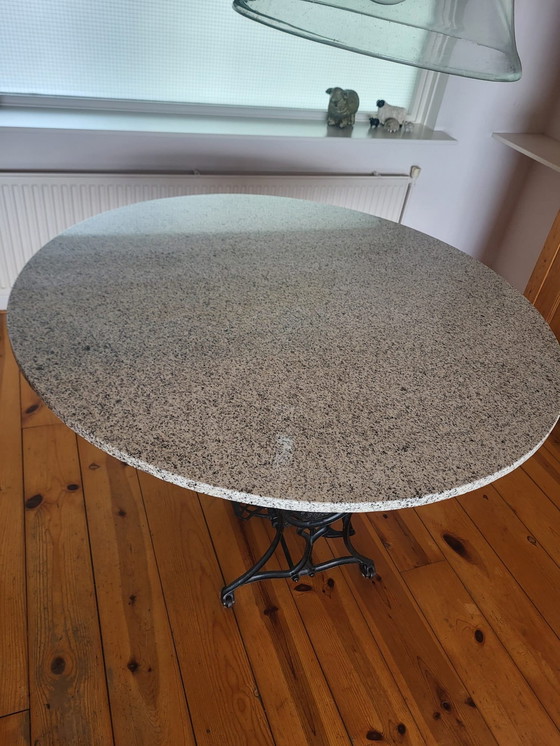 Image 1 of Granite Table With Wrought Iron Sewing Table As Base