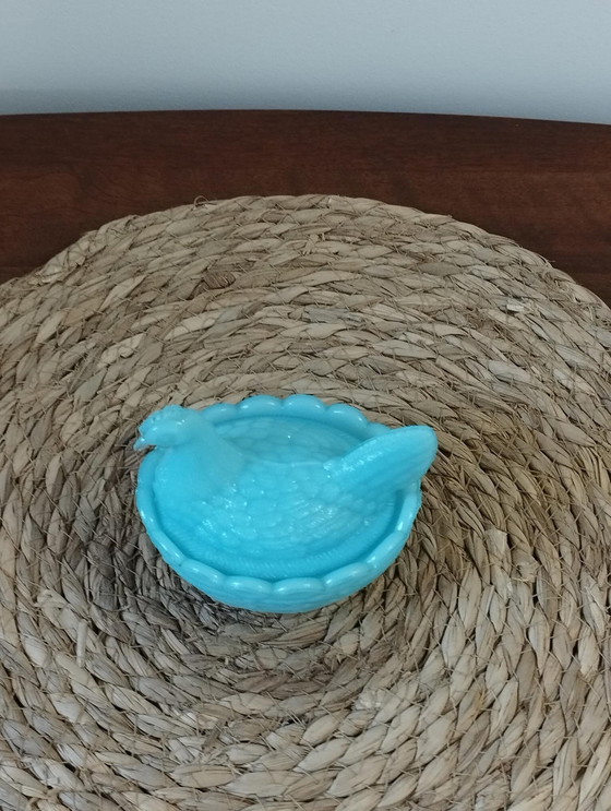 Image 1 of Gallina opalina colorata, scatola, scatola per caramelle, piatto, precedentemente proveniente dalla vetreria Portieux