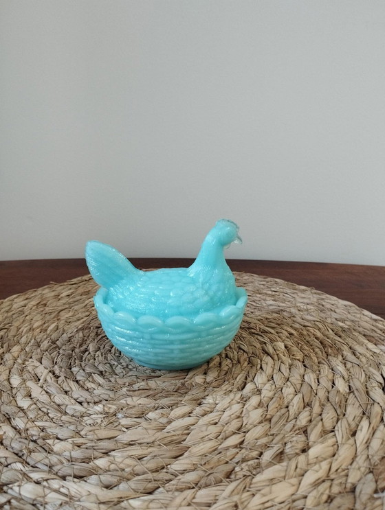 Image 1 of Gallina opalina colorata, scatola, scatola per caramelle, piatto, precedentemente proveniente dalla vetreria Portieux