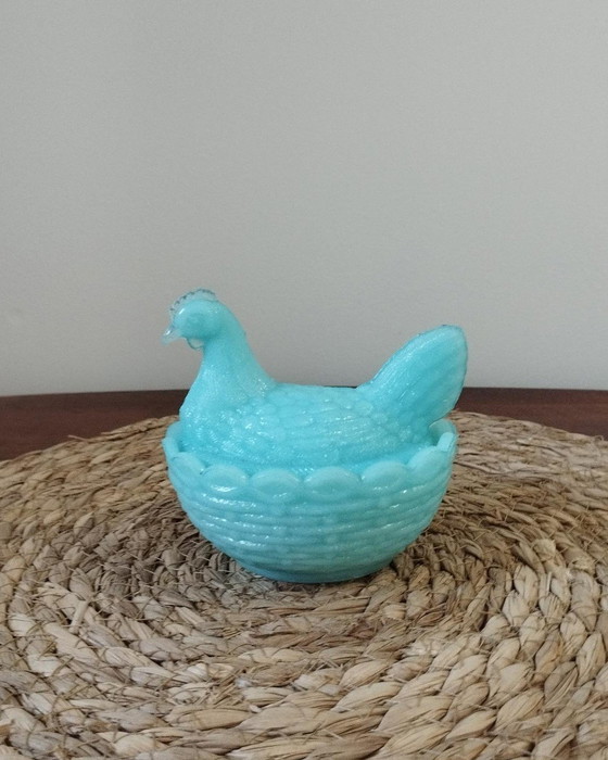 Image 1 of Gallina opalina colorata, scatola, scatola per caramelle, piatto, precedentemente proveniente dalla vetreria Portieux