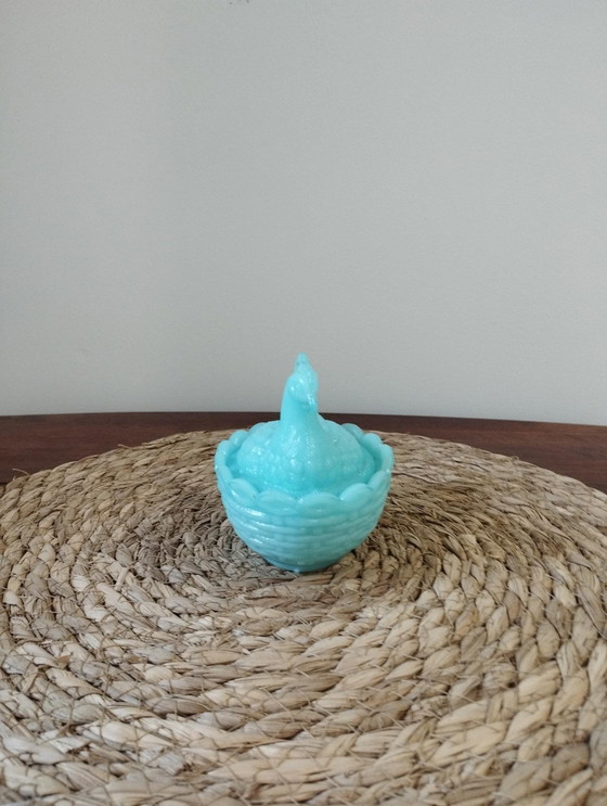 Image 1 of Gallina opalina colorata, scatola, scatola per caramelle, piatto, precedentemente proveniente dalla vetreria Portieux