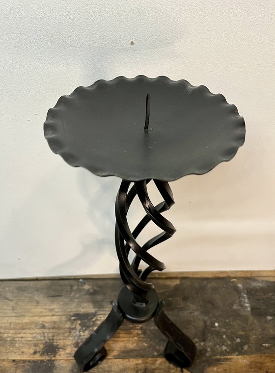 Image 1 of Vintage Wrought Iron Candlestick In Brutalist Style