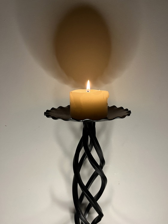 Image 1 of Vintage Wrought Iron Candlestick In Brutalist Style
