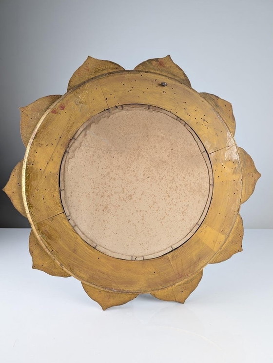 Image 1 of Floral Sunburst Mirror In Gilt Wood 1950S