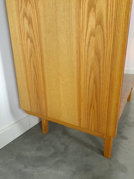 Image 1 of Walnut veneer display cabinet with drawers and mirror wall