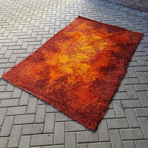1970s Vintage Rug Space Age Orange Rug