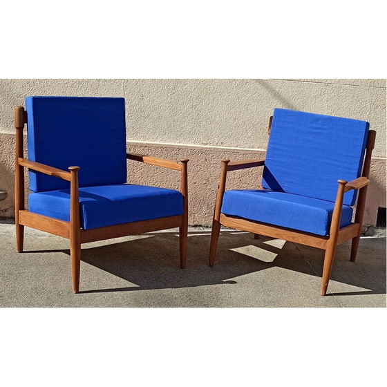Image 1 of Pair of Scandinavian vintage armchairs in solid teak, 1950-1960