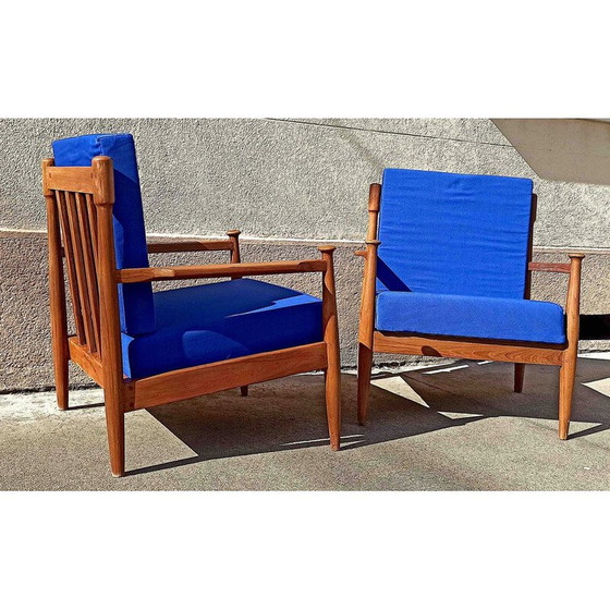 Image 1 of Pair of Scandinavian vintage armchairs in solid teak, 1950-1960