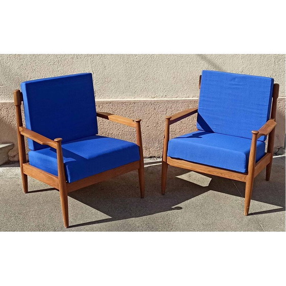 Image 1 of Pair of Scandinavian vintage armchairs in solid teak, 1950-1960