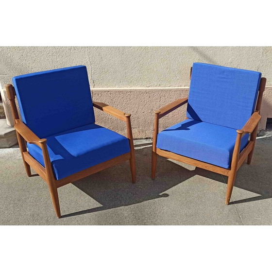 Image 1 of Pair of Scandinavian vintage armchairs in solid teak, 1950-1960