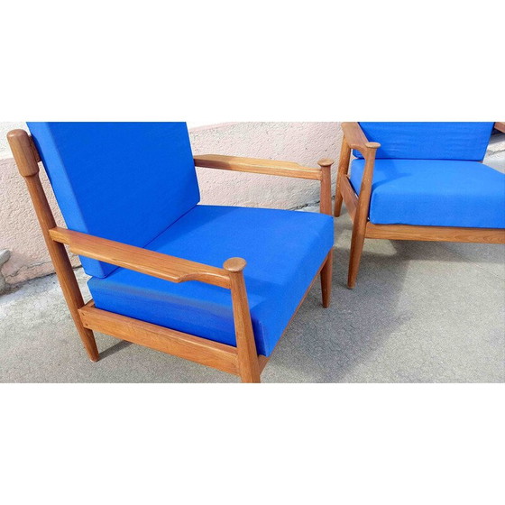Image 1 of Pair of Scandinavian vintage armchairs in solid teak, 1950-1960