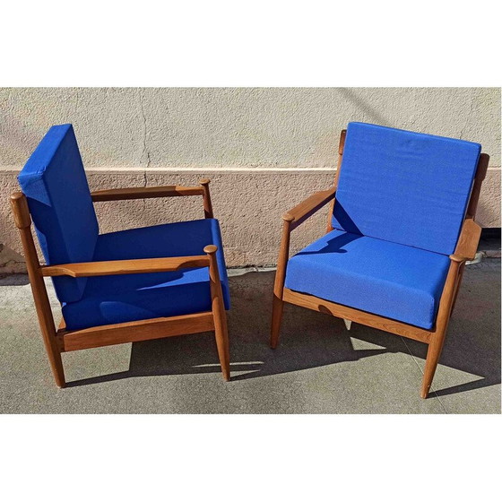 Image 1 of Pair of Scandinavian vintage armchairs in solid teak, 1950-1960