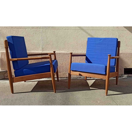 Image 1 of Pair of Scandinavian vintage armchairs in solid teak, 1950-1960