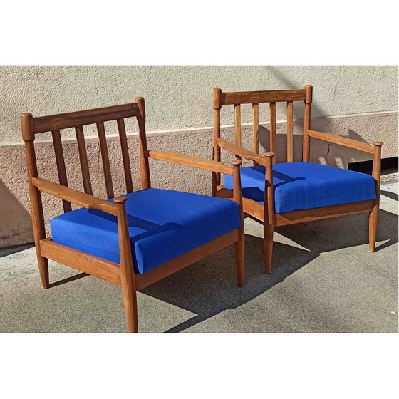 Image 1 of Pair of Scandinavian vintage armchairs in solid teak, 1950-1960