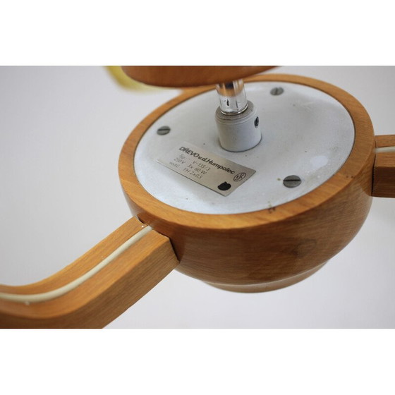 Image 1 of Vintage glass and wood curved suspension, Czechoslovakia 1960