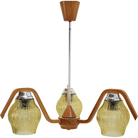 Image 1 of Vintage glass and wood curved suspension, Czechoslovakia 1960