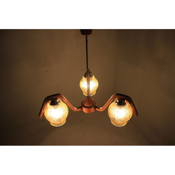 Image 1 of Vintage glass and wood curved suspension, Czechoslovakia 1960