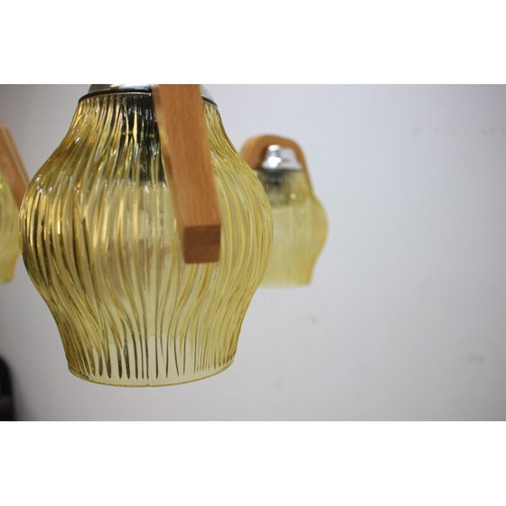 Image 1 of Vintage glass and wood curved suspension, Czechoslovakia 1960