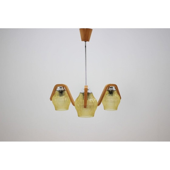 Image 1 of Vintage glass and wood curved suspension, Czechoslovakia 1960